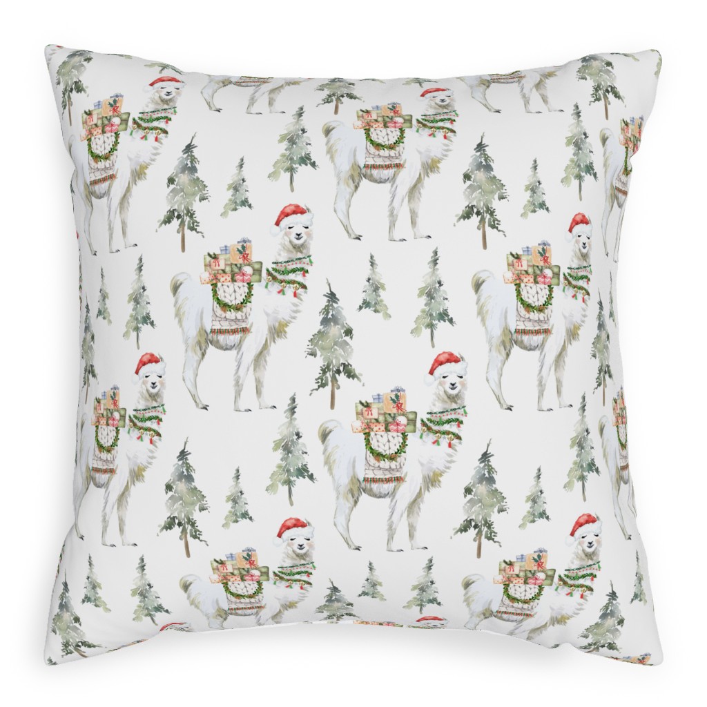 Winter Christmas Llama - Multi Pillow, Woven, Beige, 20x20, Single Sided, Multicolor