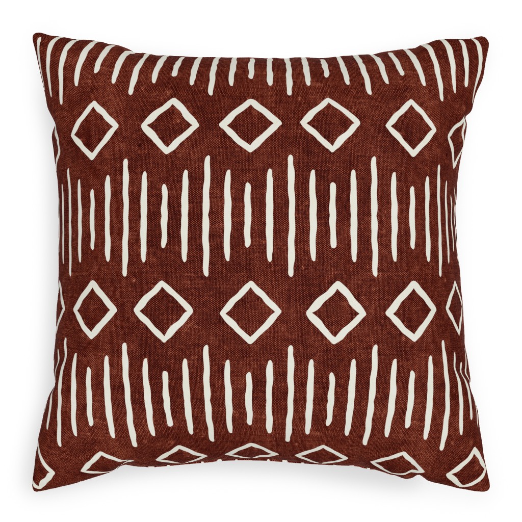 Diamond Mud Cloth Pillow, Woven, Beige, 20x20, Single Sided, Brown