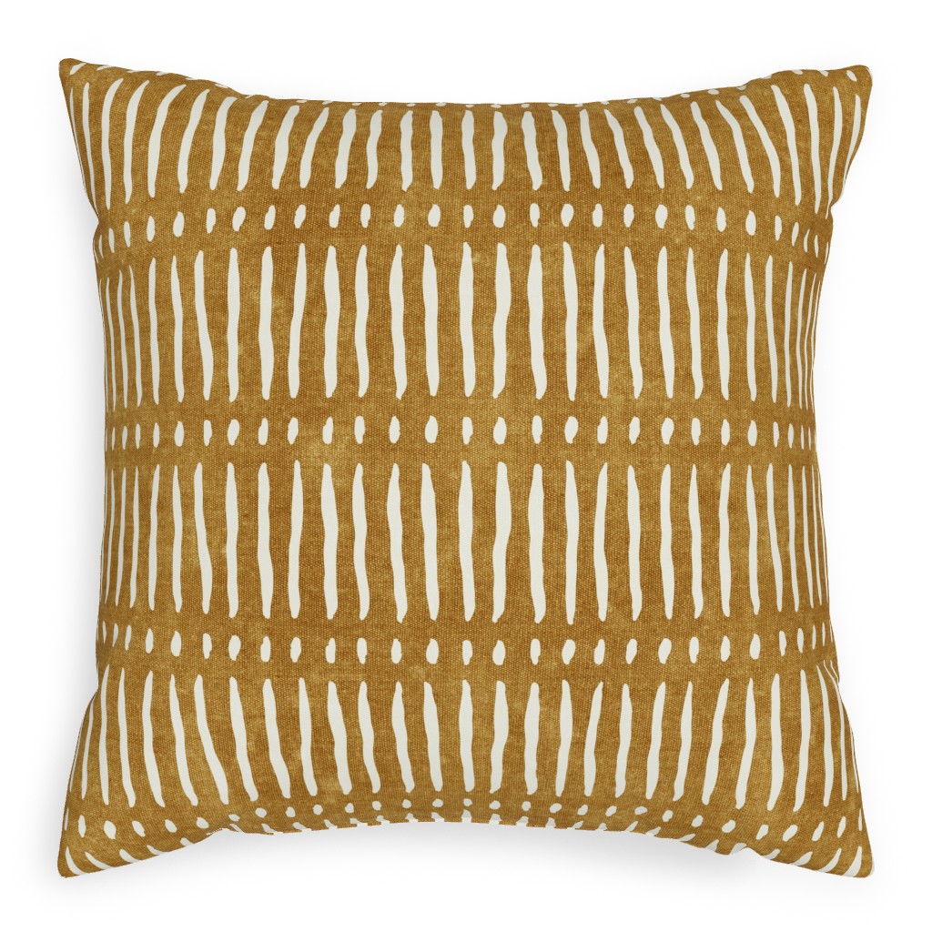 Vertical Dash Stripe Pillow, Woven, Beige, 20x20, Single Sided, Yellow, Camel