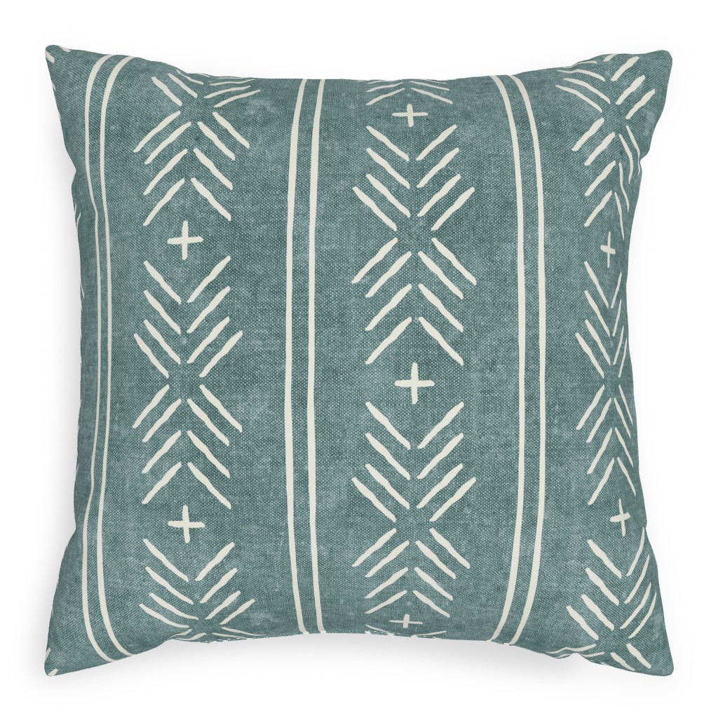 Mudcloth Arrow Stripes - Dusty Blue Pillow, Woven, Beige, 20x20, Single Sided, Blue