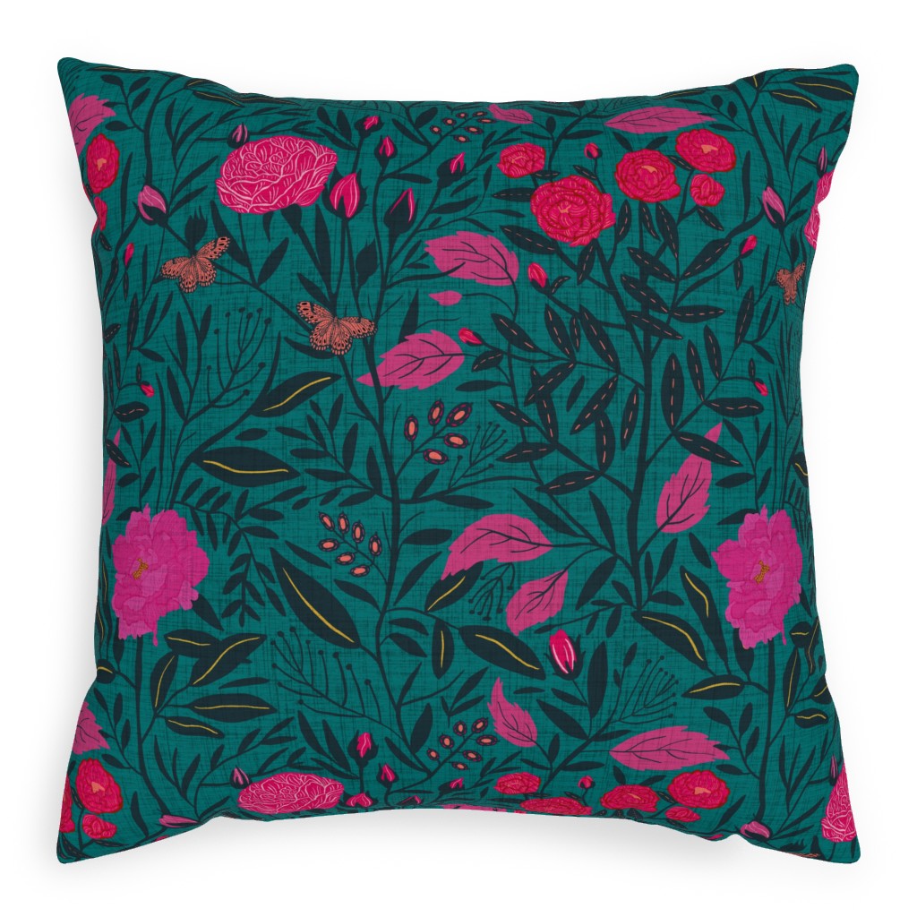 Modern Chintz Pillow, Woven, Beige, 20x20, Single Sided, Green, Classic Green