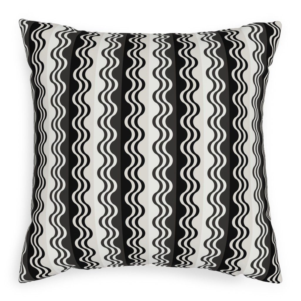 Sea Shell Waves - Grey Pillow, Woven, Beige, 20x20, Single Sided, Black, Black