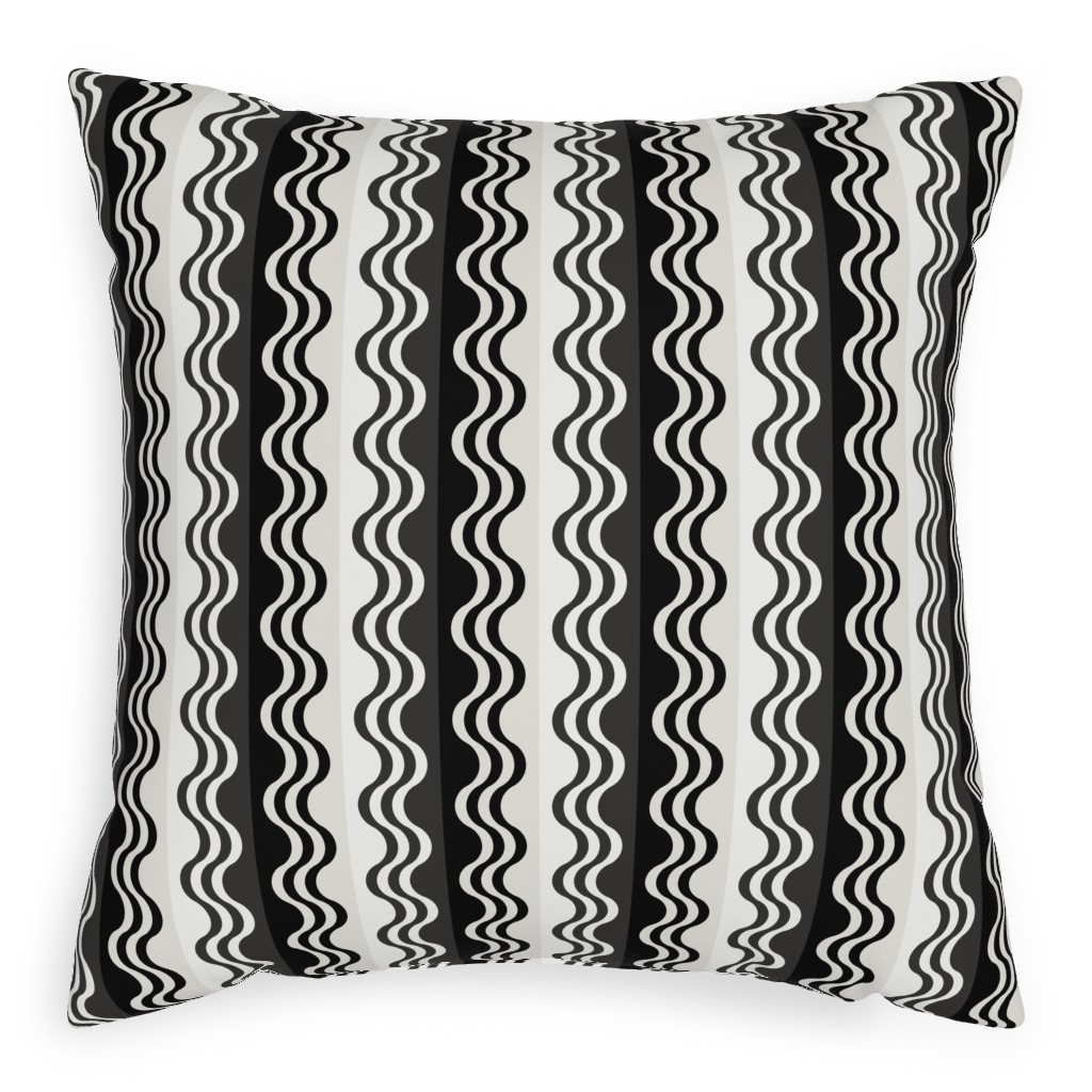 Sea Shell Waves - Grey Pillow, Woven, Beige, 20x20, Single Sided, Black