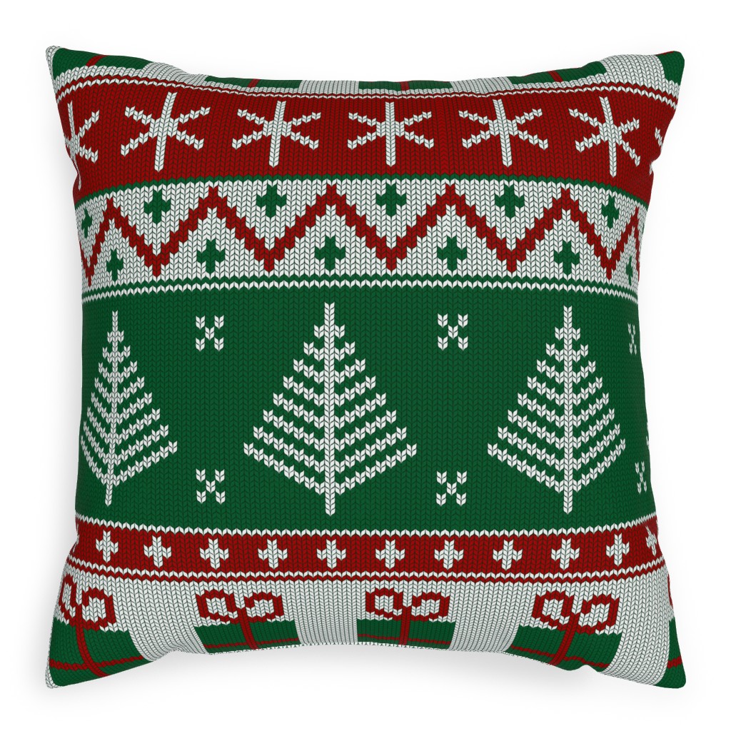Christmas Knit - Green Pillow, Woven, Beige, 20x20, Single Sided, Multicolor