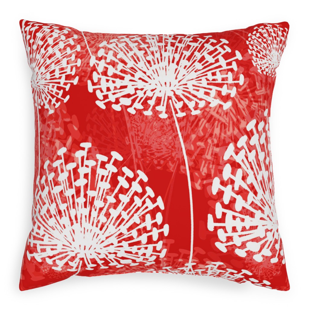 Dandelions - White on Red Pillow, Woven, Beige, 20x20, Single Sided, Red