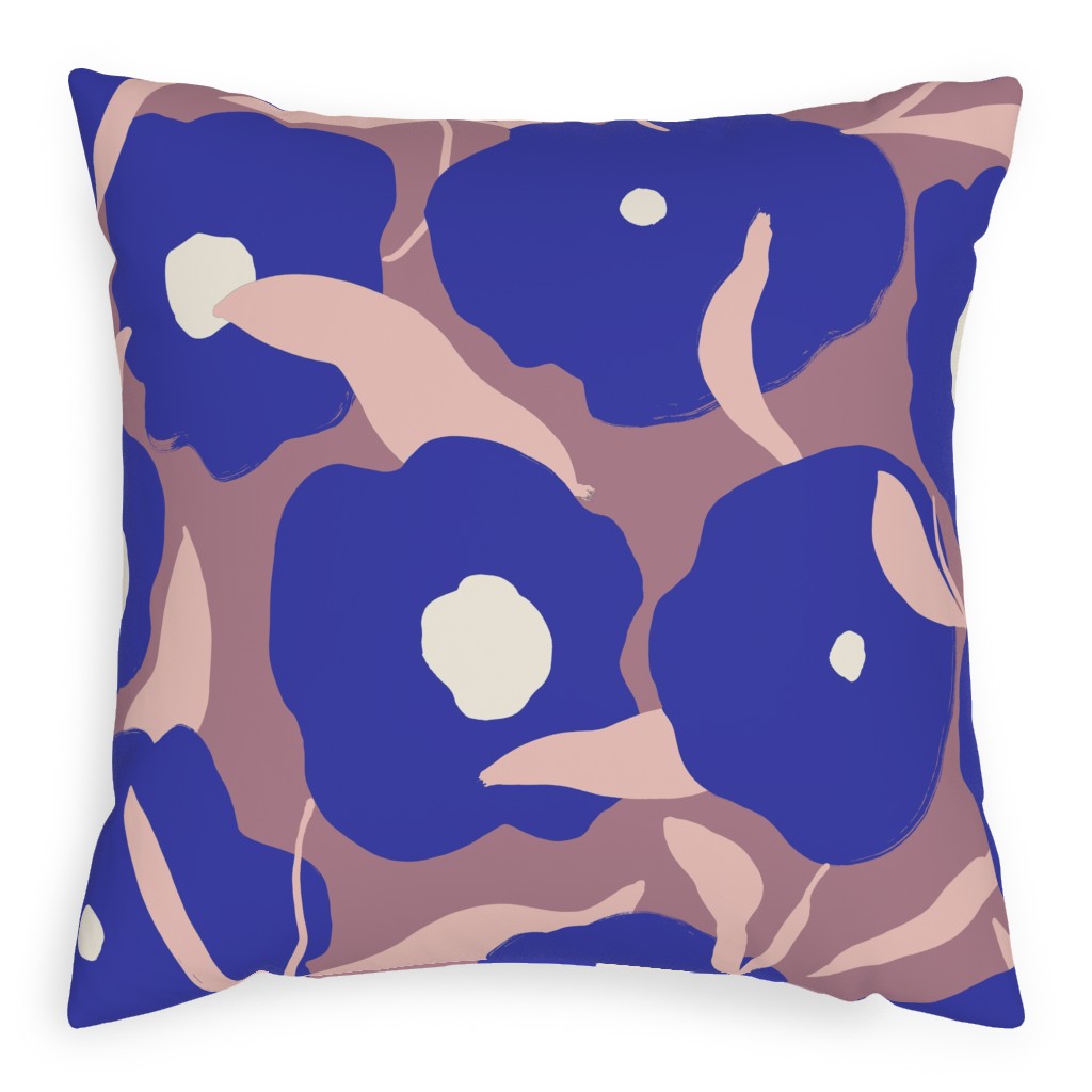 Allover Flowers - Blue Pillow, Woven, Beige, 20x20, Single Sided, Purple