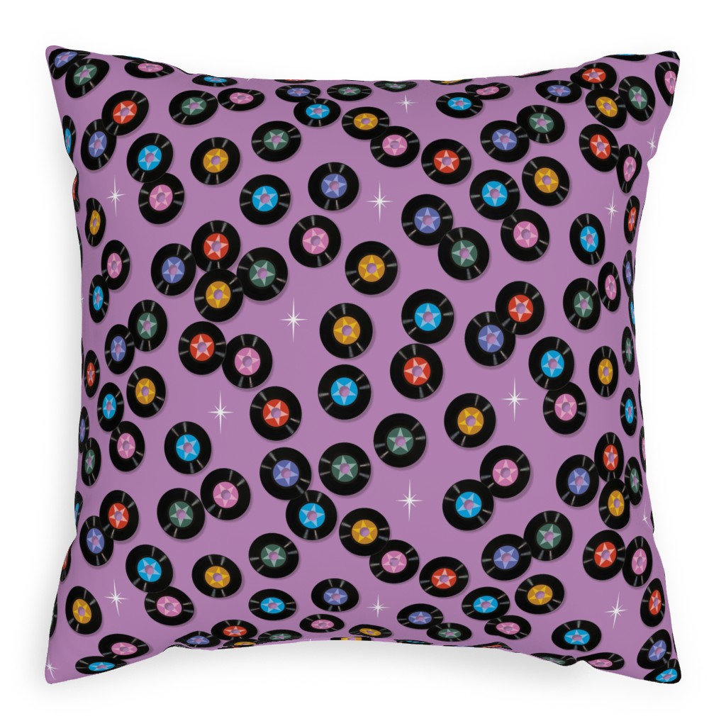 Pop Star Vintage Vinyl Records Pillow, Woven, Beige, 20x20, Single Sided, Purple, Lilac