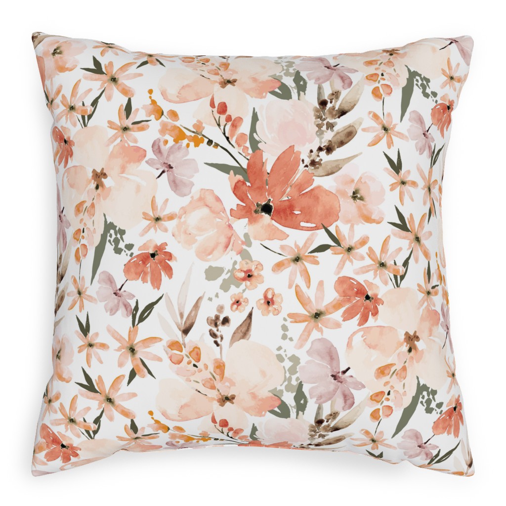 Earth Tone Floral Summer in Peach & Apricot Pillow, Woven, Beige, 20x20, Single Sided, Pink