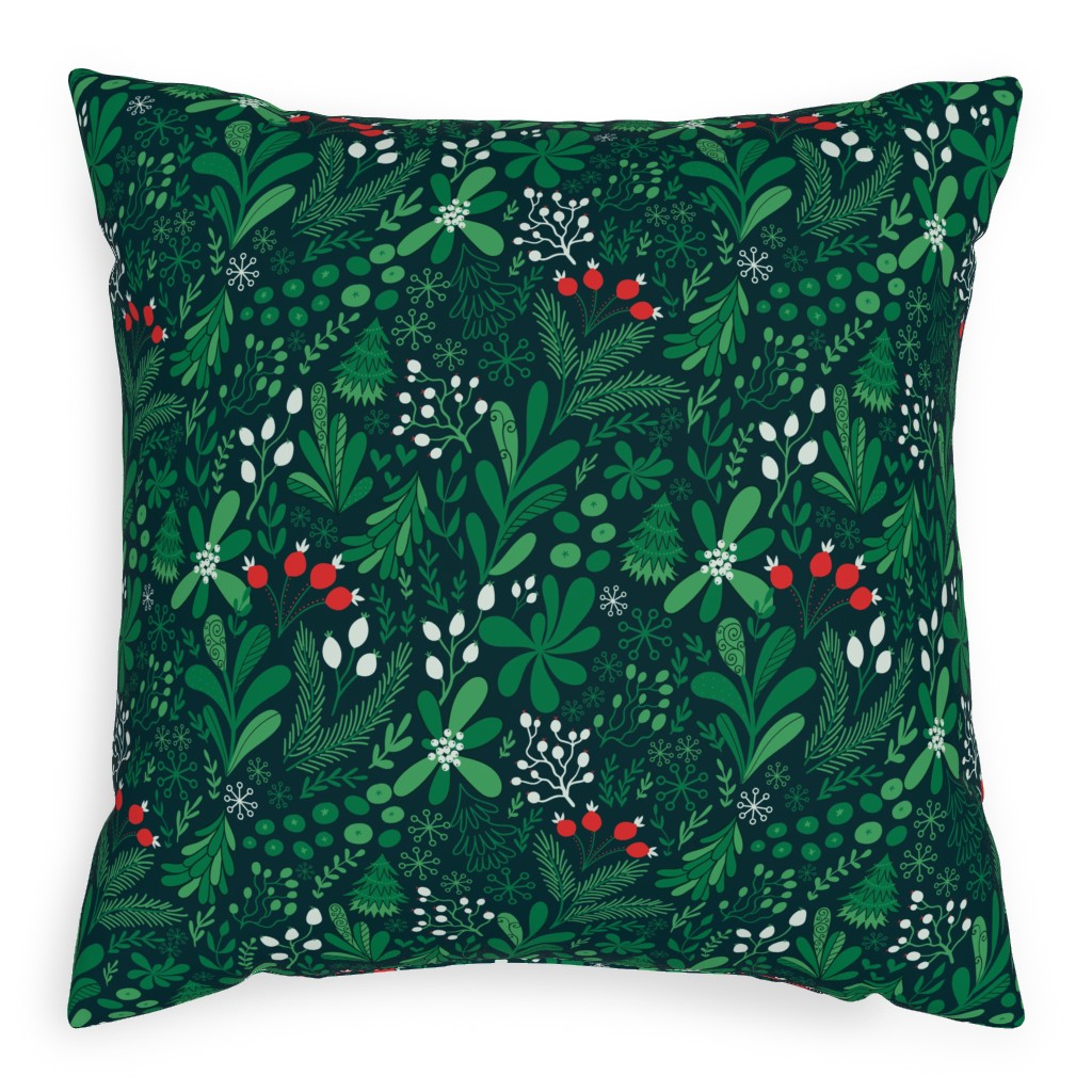 Merry Christmas Botanical - Green Pillow, Woven, Beige, 20x20, Single Sided, Green