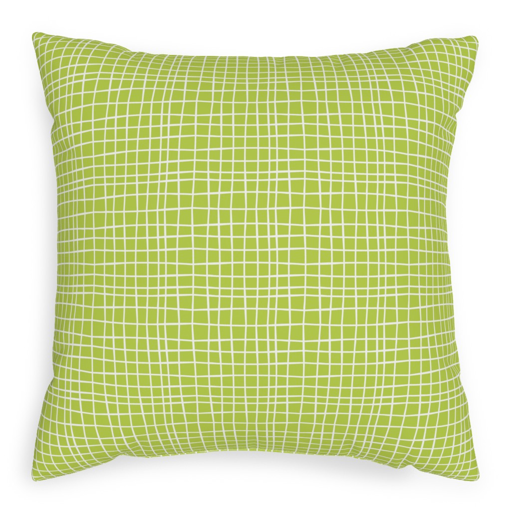 Wavy Grid Pillow, Woven, Beige, 20x20, Single Sided, Green, Lime