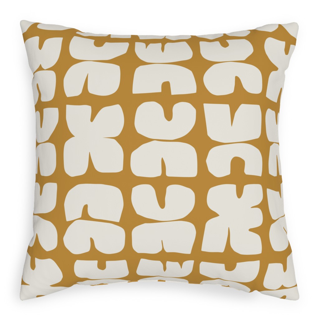 Xpot Block Print - Yellow and Cream Pillow, Woven, Beige, 20x20, Single Sided, Yellow