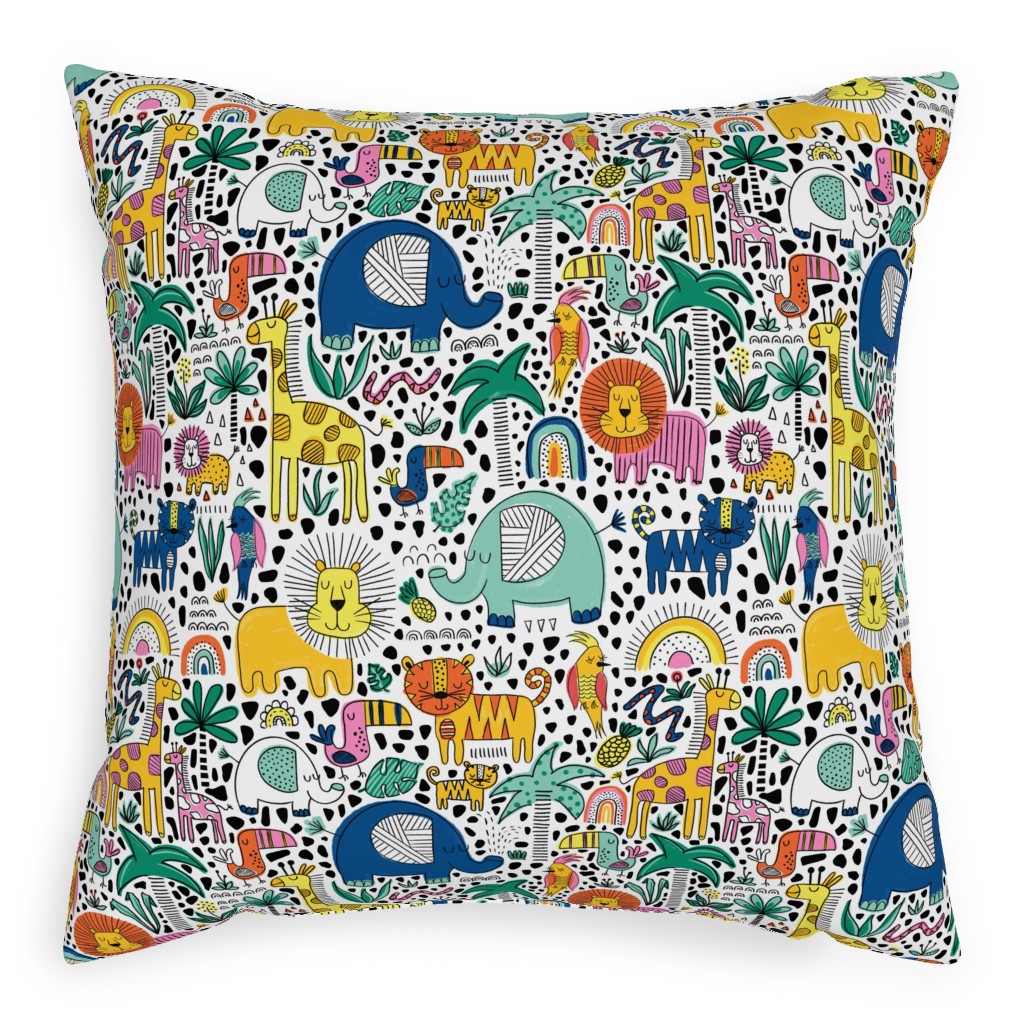 Safari Fun - Multi Pillow, Woven, Beige, 20x20, Single Sided, Multicolor