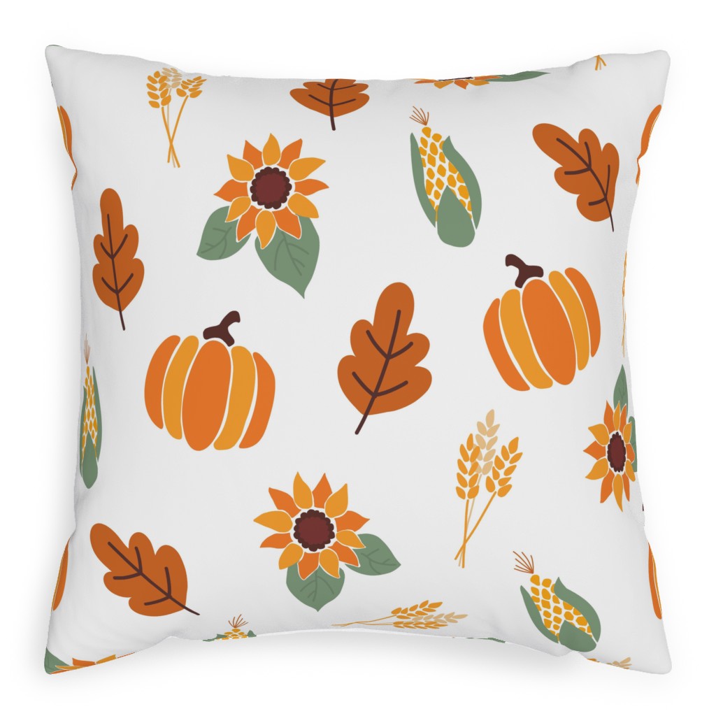 Sunflowers Pumpkins and Corn Cobs Pillow, Woven, Beige, 20x20, Single Sided, Multicolor