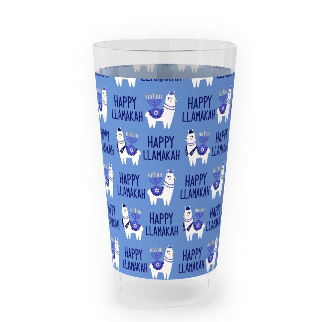 Happy Llamakah - Blue Outdoor Pint Glass, Blue