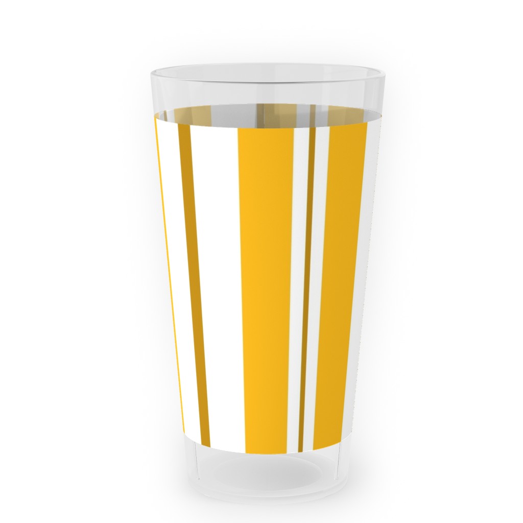 Gold White and Brown Stripes Outdoor Pint Glass, Yellow