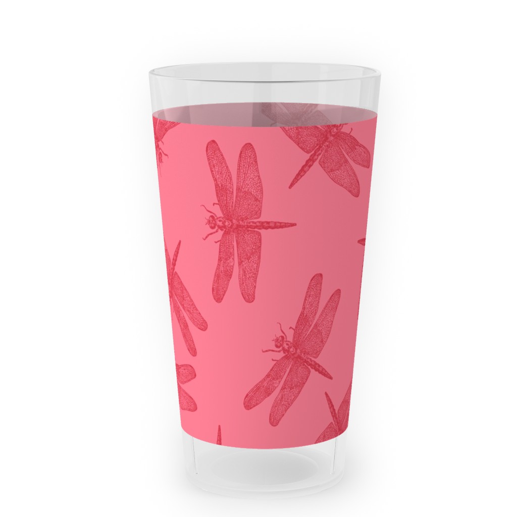 Vintage Dragonfly - Pink Outdoor Pint Glass, Pink