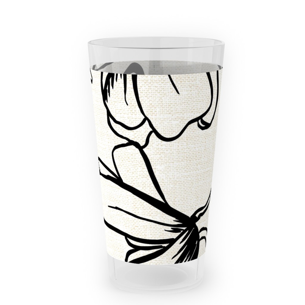 Magnolia Garden - Textured - White & Black Outdoor Pint Glass, Beige