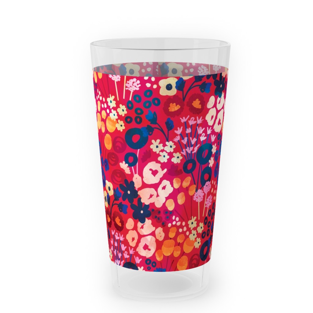 Modern Retro Floral - Multi Outdoor Pint Glass, Multicolor