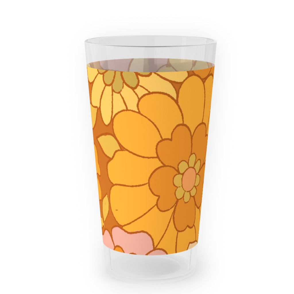 Avery Retro Floral Outdoor Pint Glass, Orange