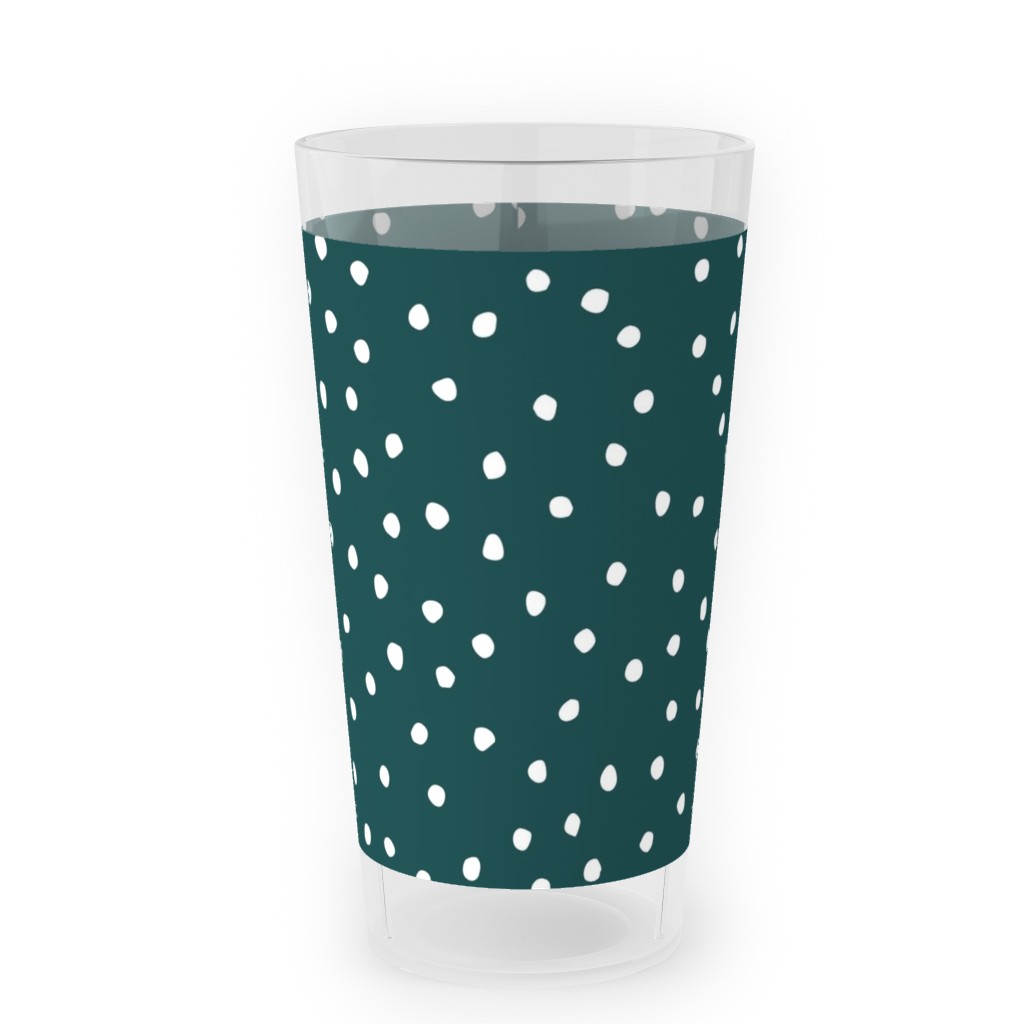 Dots - White on Emerald Outdoor Pint Glass, Green