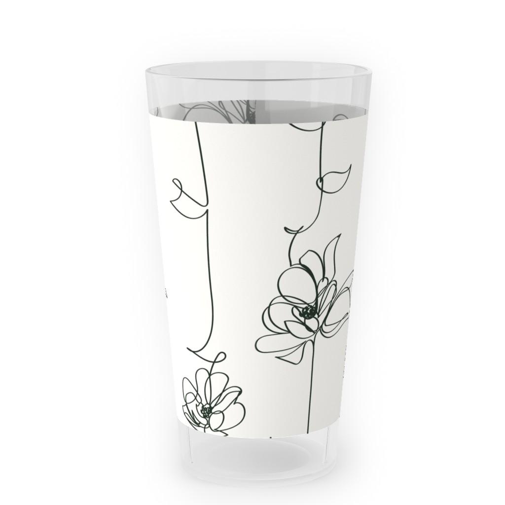 One Line Floral - Light Outdoor Pint Glass, White