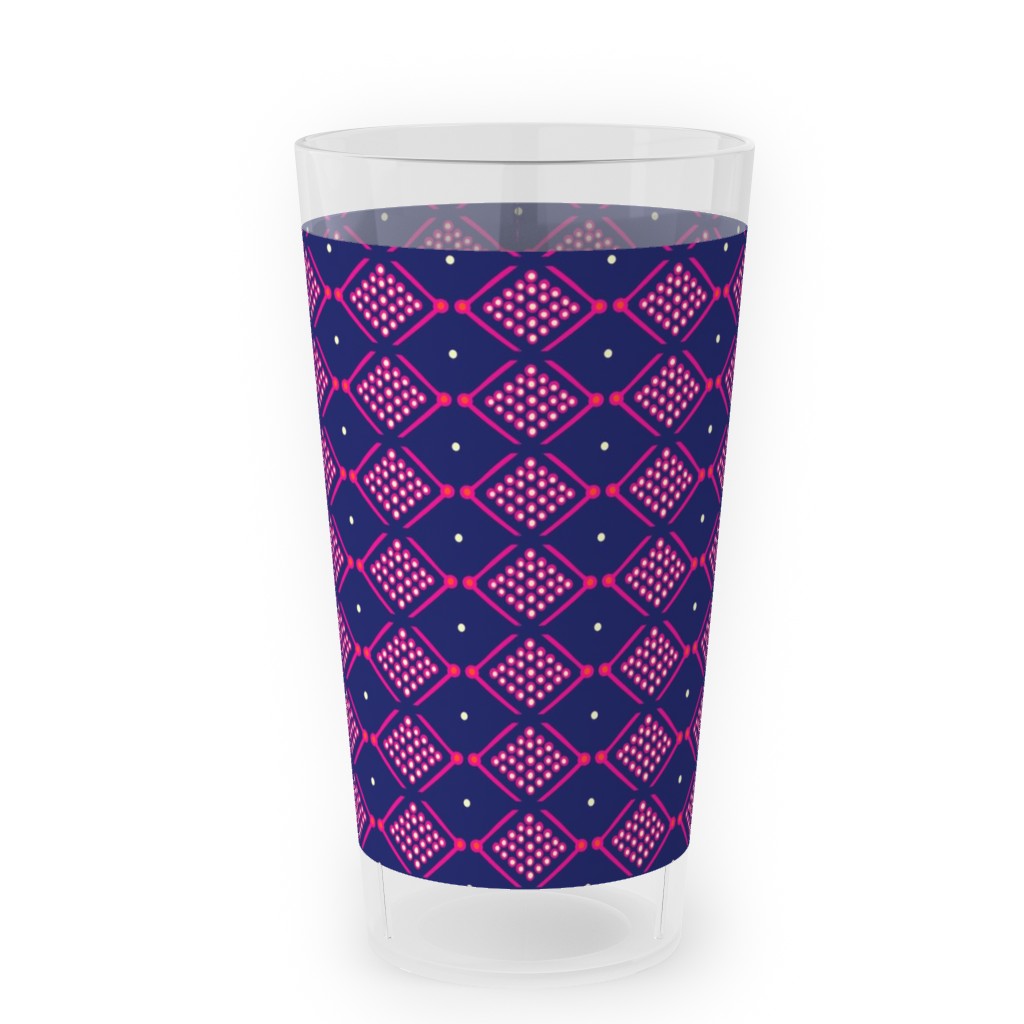 Tribal Geometric - Navy and Purple Outdoor Pint Glass, Blue
