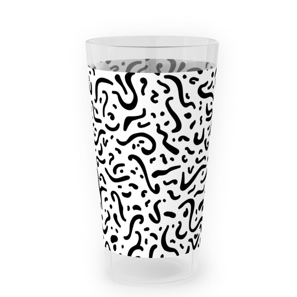 Squiggly - Black and White Outdoor Pint Glass, Black