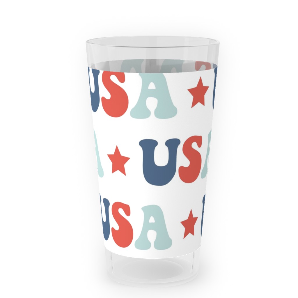 Usa Groovy Vintage - White Outdoor Pint Glass, Multicolor