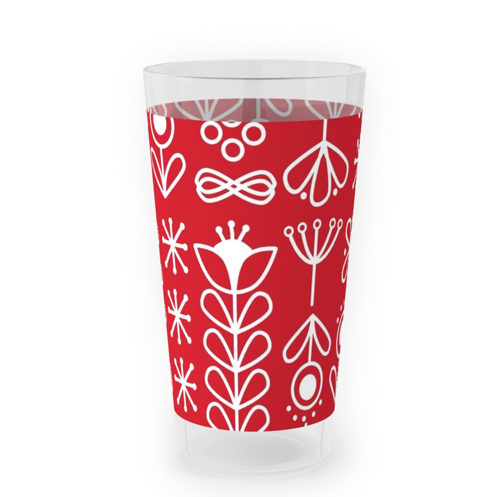 Red and White Nordic Mod Floral Outdoor Pint Glass, Red