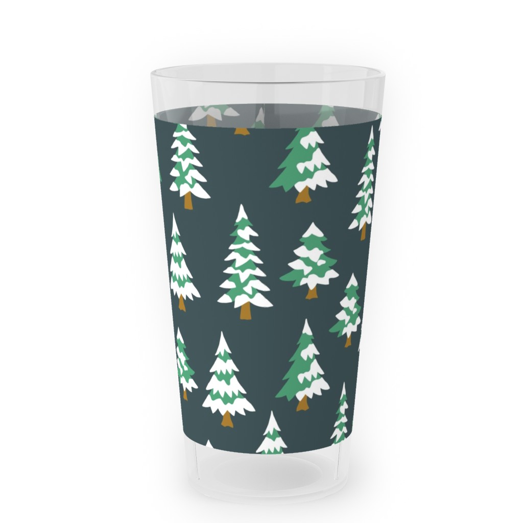 Winter Village Trees With Snow - Dark Outdoor Pint Glass, Green