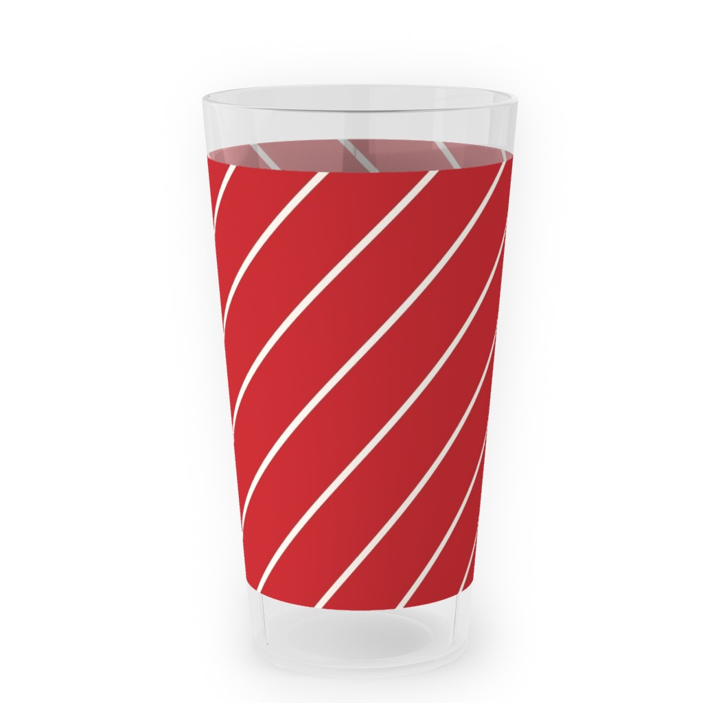 Diagonal Stripes on Christmas Red Outdoor Pint Glass, Red