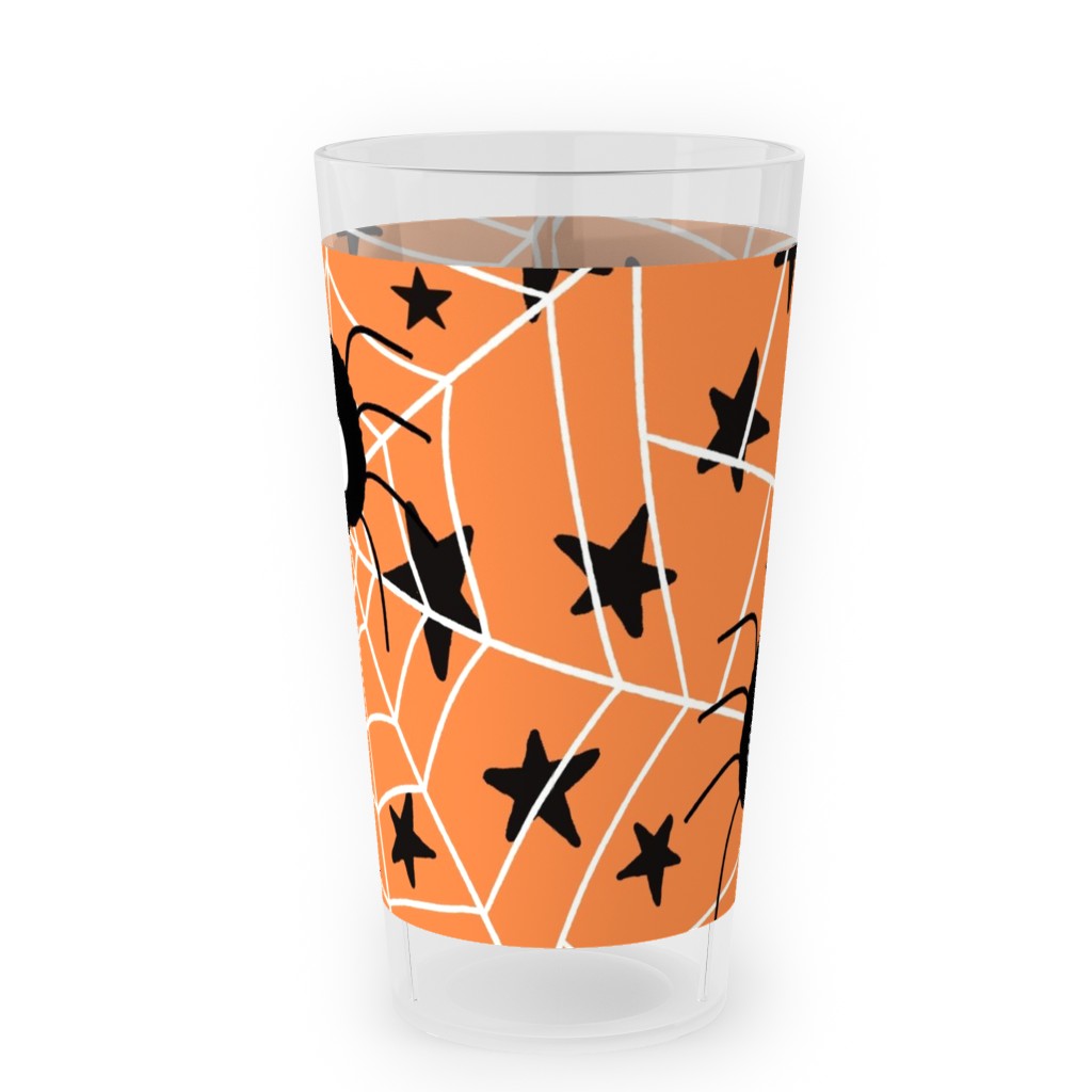 Cute Hand-Drawn Spider Halloween - Orange Outdoor Pint Glass, Orange
