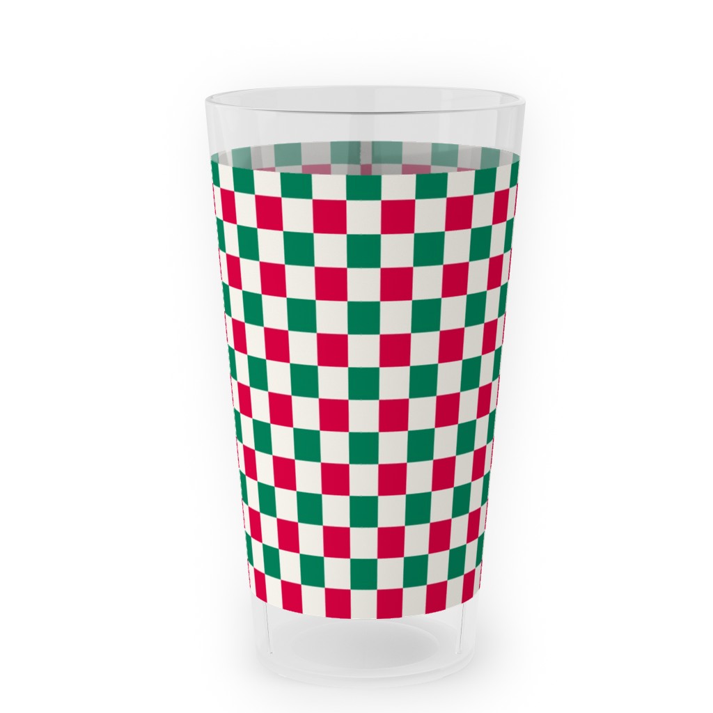 Winter Gingham - Red and Green Outdoor Pint Glass, Multicolor
