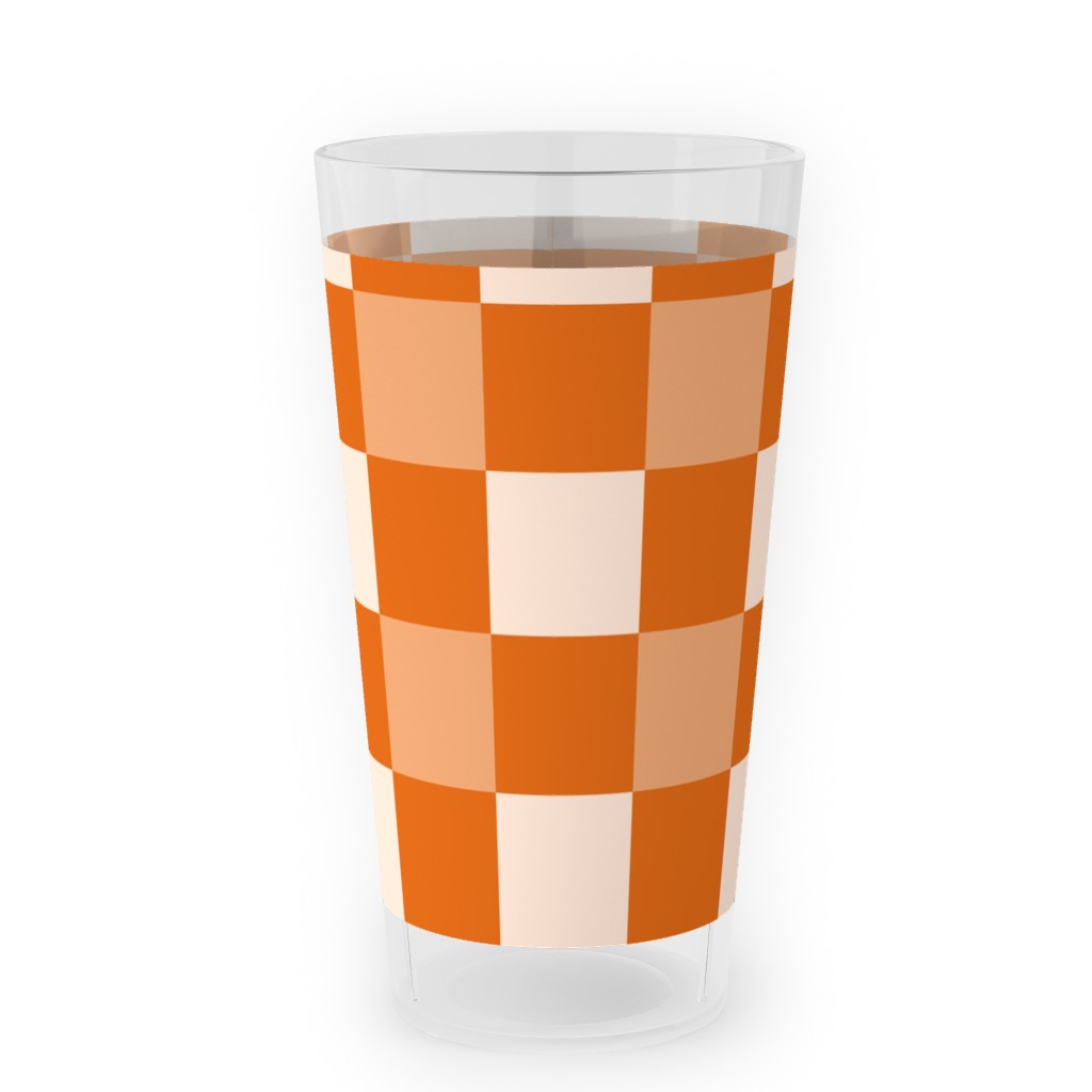 Orange Gingham Plaid Outdoor Pint Glass, Orange