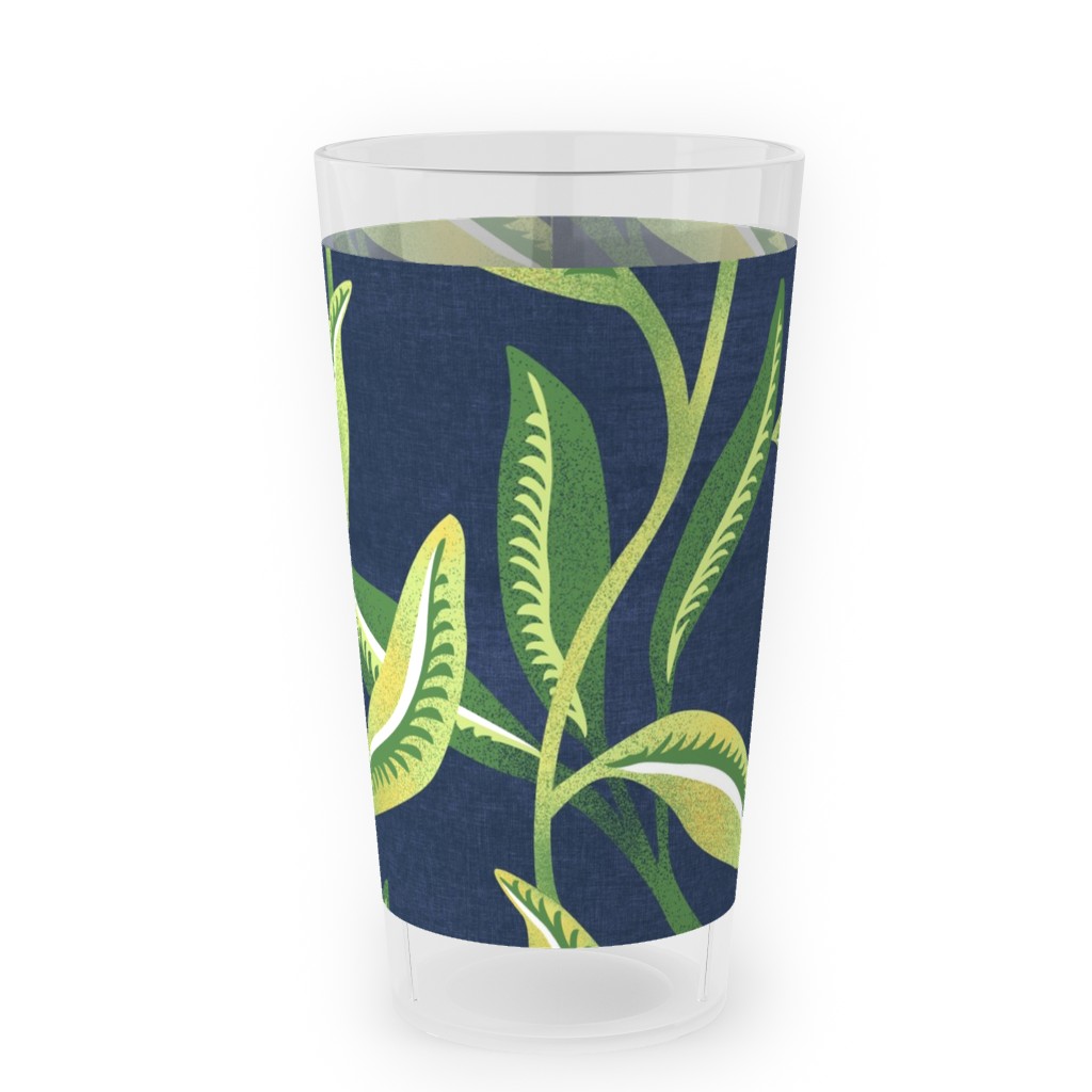Green Leafy Vines - Blue and Green Outdoor Pint Glass, Green