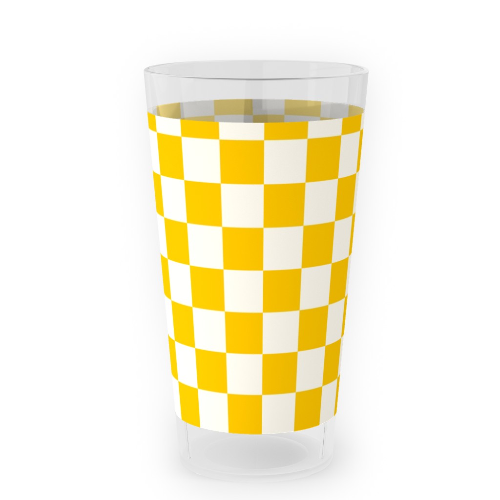 Checkered Pattern - Yellow Outdoor Pint Glass, Yellow