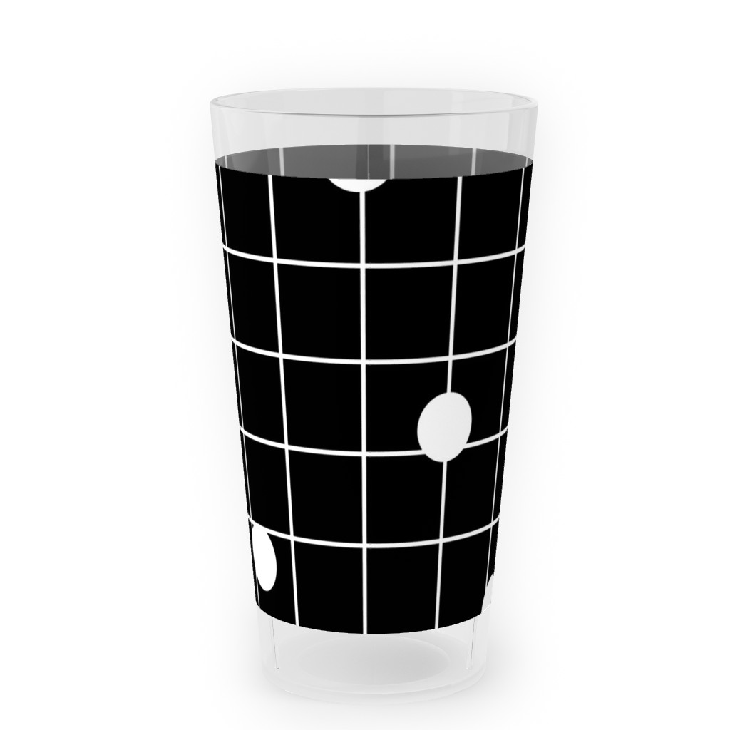 Dot Line - Black and White Outdoor Pint Glass, Black