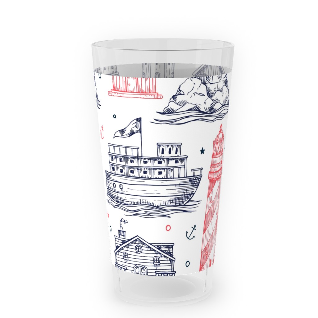 Sea Stories - Navy and Pink Outdoor Pint Glass, Blue