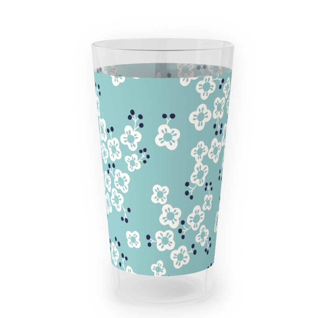 Japanese Blossom - Blue Outdoor Pint Glass, Blue