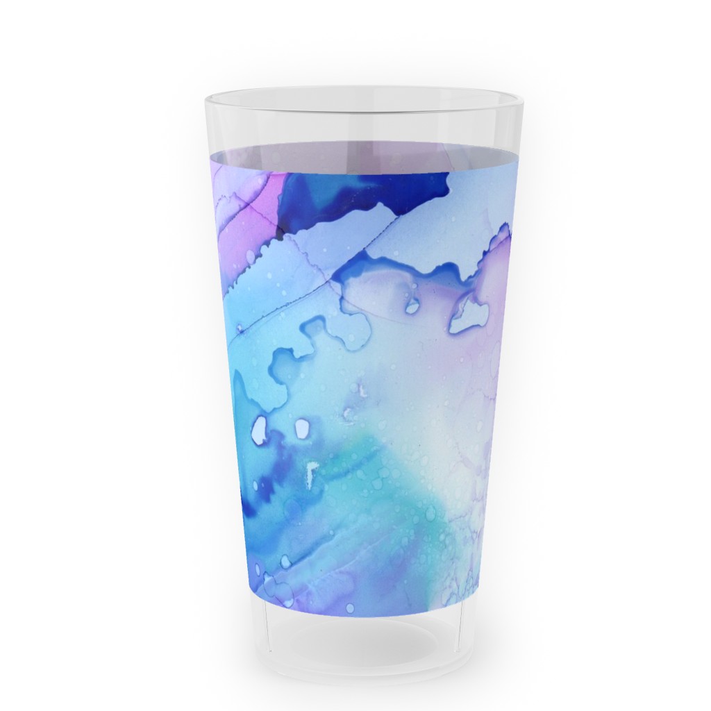 Watercolor Waves - Blue and Purple Outdoor Pint Glass, Blue