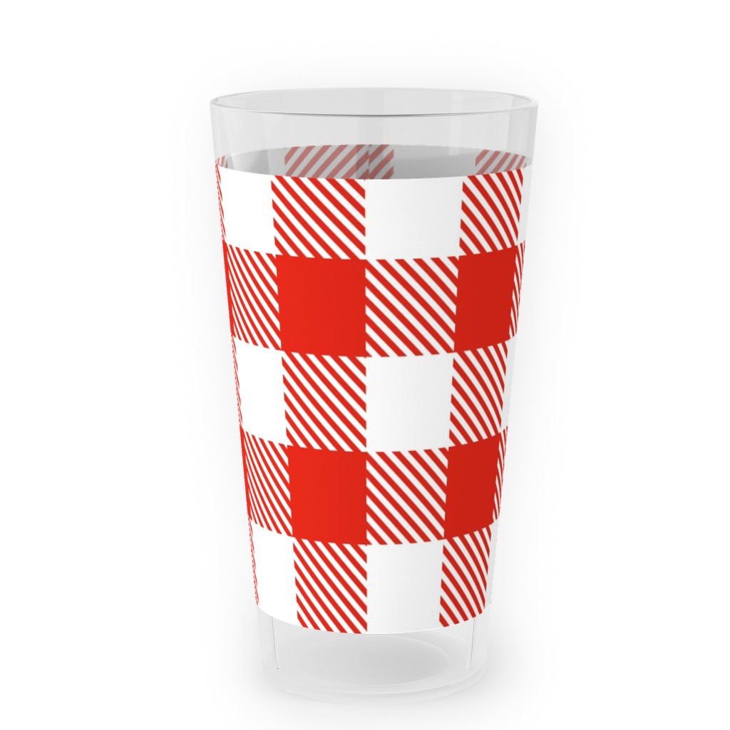 Red Gingham Pattern Outdoor Pint Glass, Red