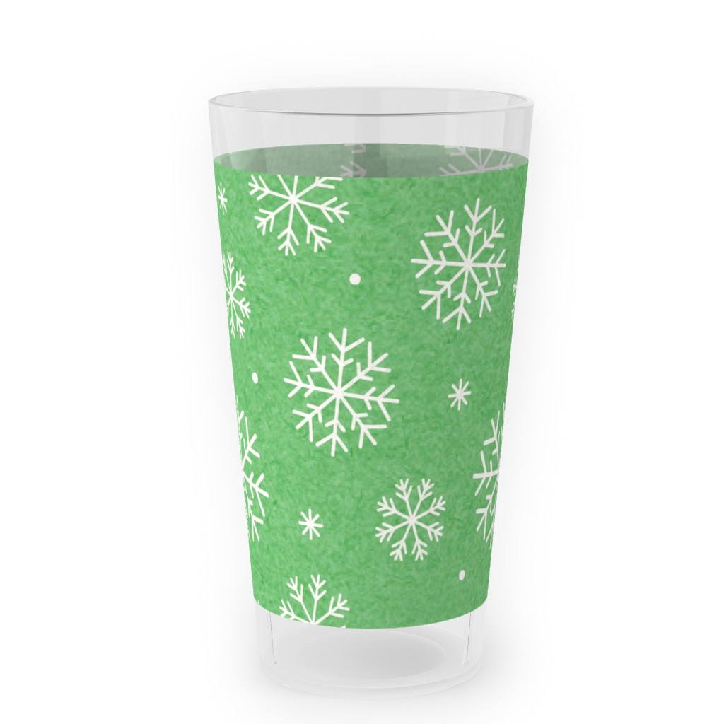 Snowflakes on Mottled Green Outdoor Pint Glass, Green