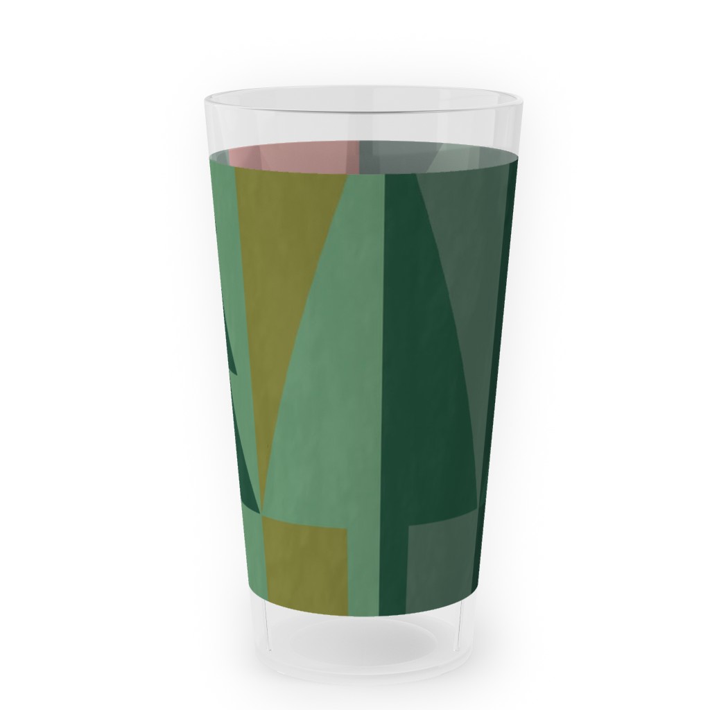 Geometric Forest - Red and Green Outdoor Pint Glass, Green