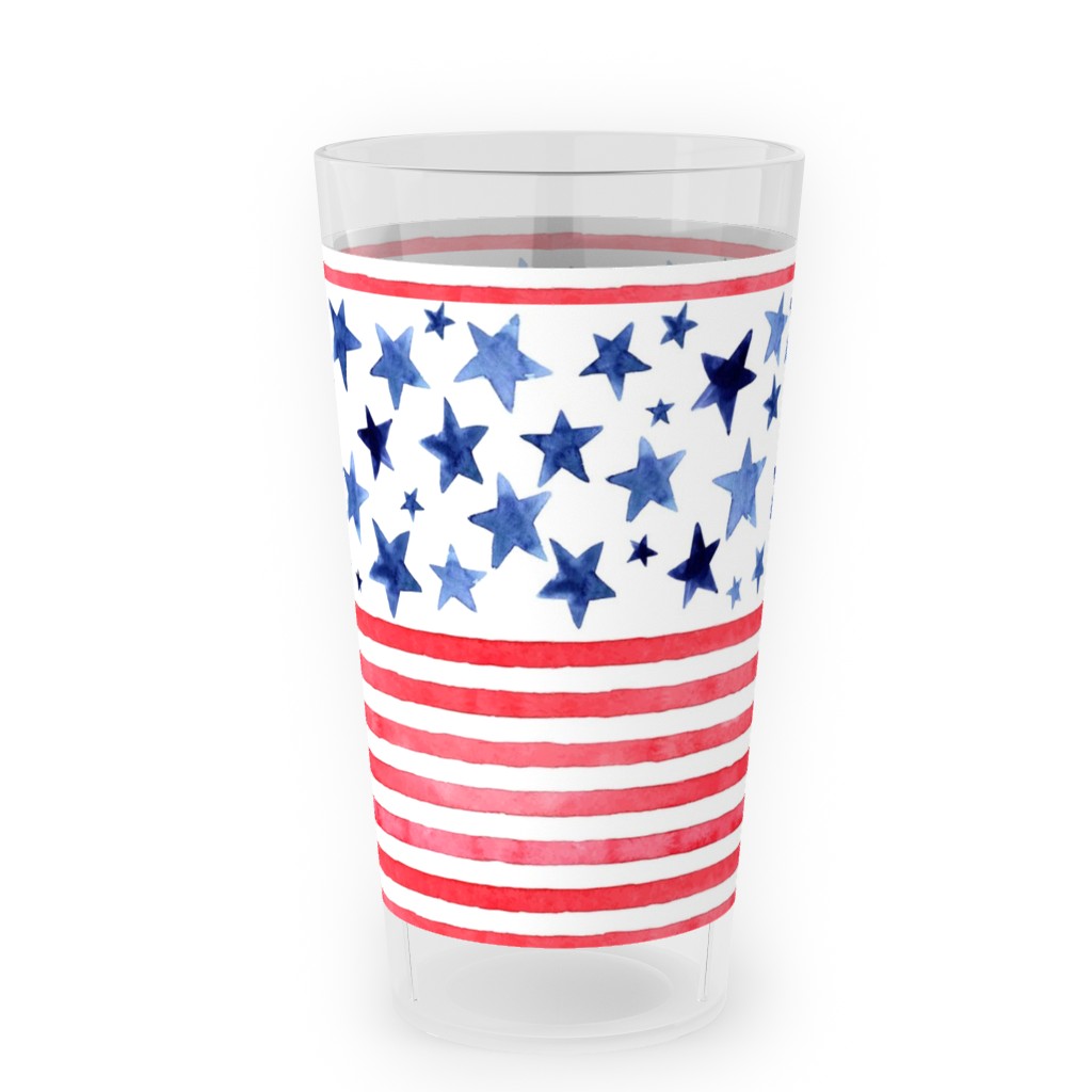 Watercolor Stars and Stripes - Red White and Blue Outdoor Pint Glass, Red