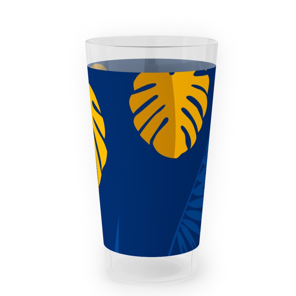 Tropical Leaves - Blue Outdoor Pint Glass, Blue