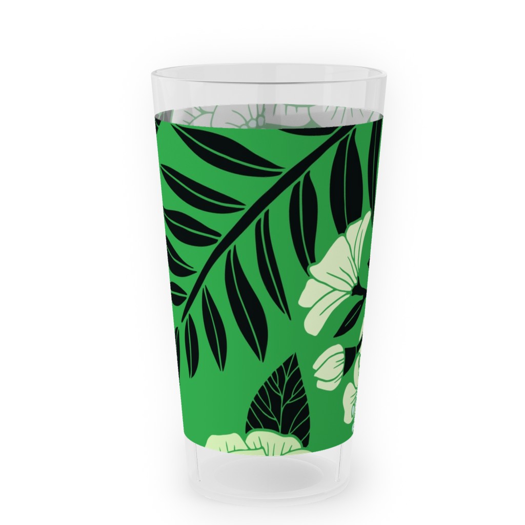 Green, Black & White Floral Pattern Outdoor Pint Glass, Green
