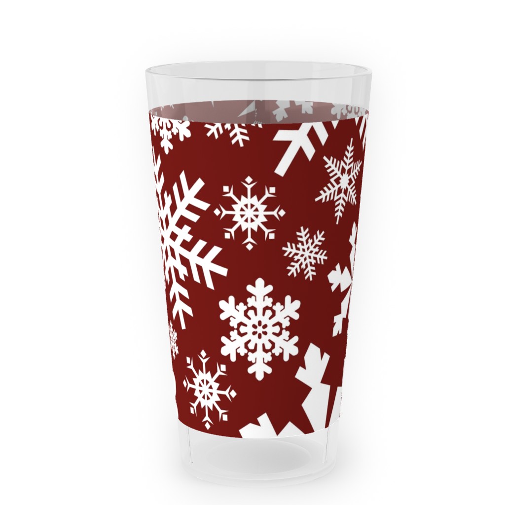 Christmas White Snowflakes on Red Background Outdoor Pint Glass, Red