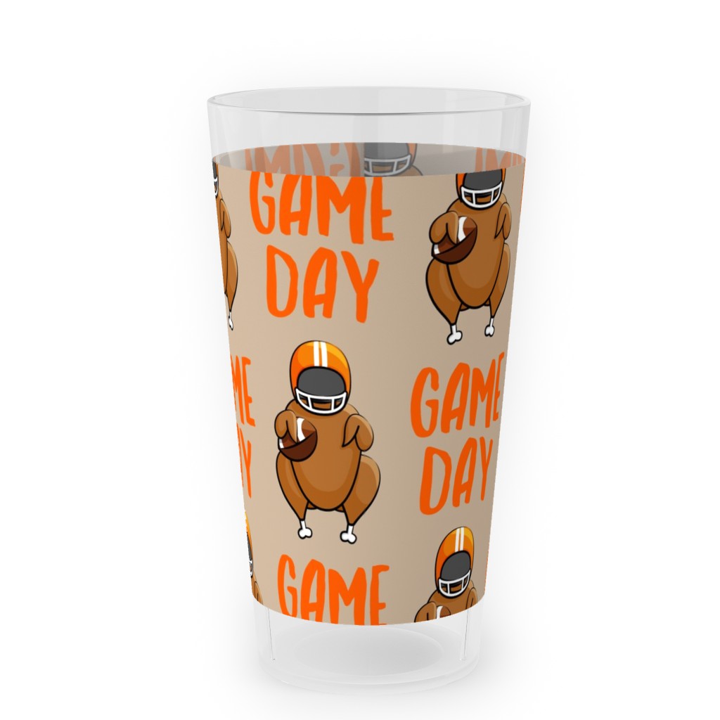 Game Day Turkey With Football - Tan Outdoor Pint Glass, Beige