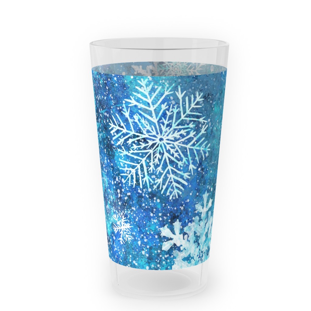 Whinsical Snowflakes Handpainted With Watercolors - Blue Outdoor Pint Glass, Blue