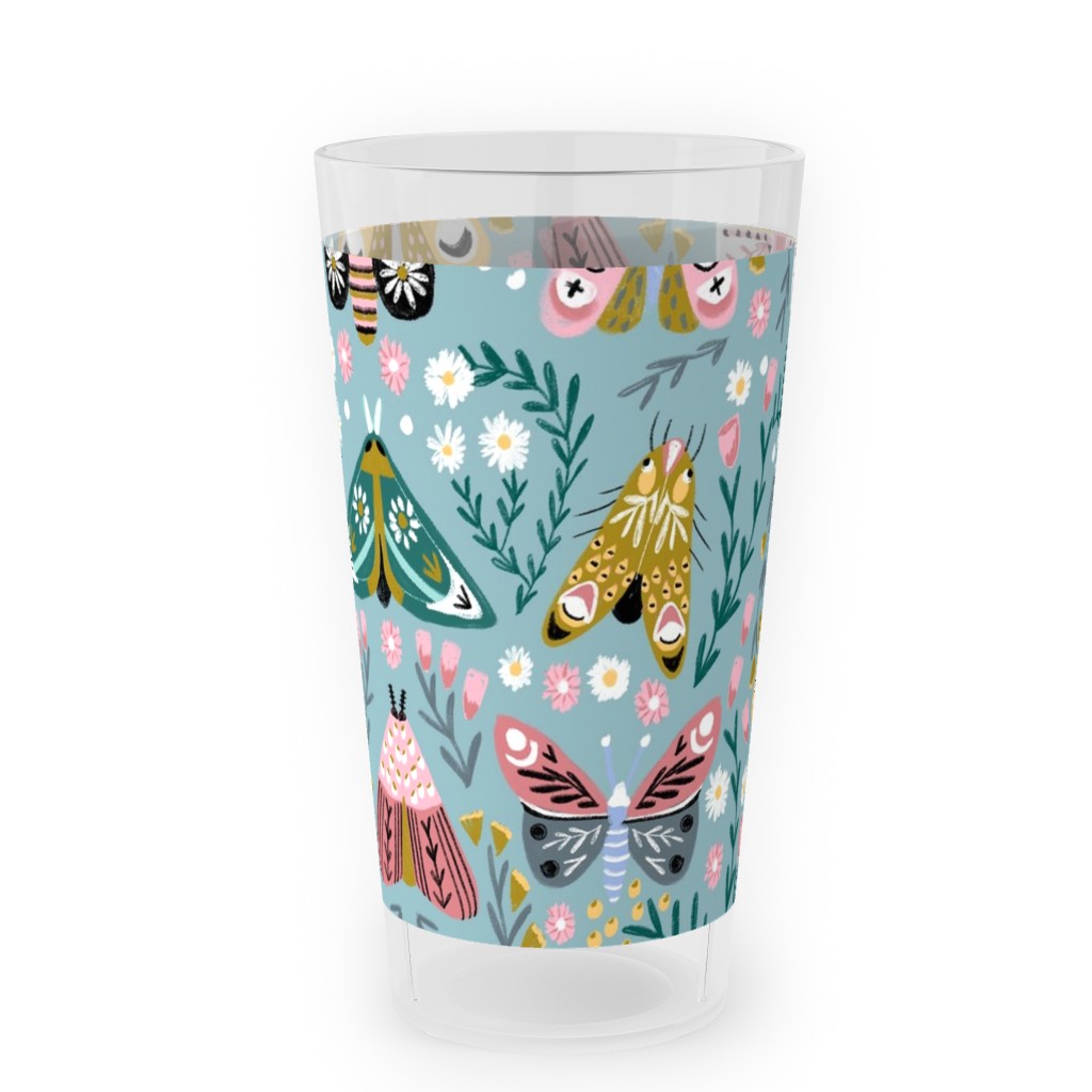 Spring Floral and Butterflies - Blue Outdoor Pint Glass, Multicolor
